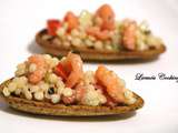 Salade de perles multicolore aux crevettes dans sa Coquille Persillée Preatgarnir
