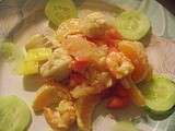 Salade tiède de cabillaud et crevettes aux agrumes