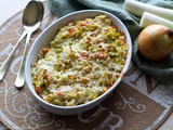 Gratin de poireaux au chèvre frais & truite fumée