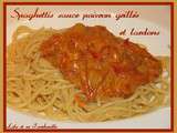 Spaghettis aux poivrons grillés et lardons, crème à la moutarde au miel
