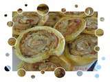Spirales feuilletées au jambon, savora, pignons de pin et basilic