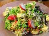 Salade de petits pois, radis, graines de tournesol, feta et alfalfa