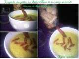 Soupe de courgettes au Saint-Moret et au curry, éclats de chorizo et chips de jambon cru