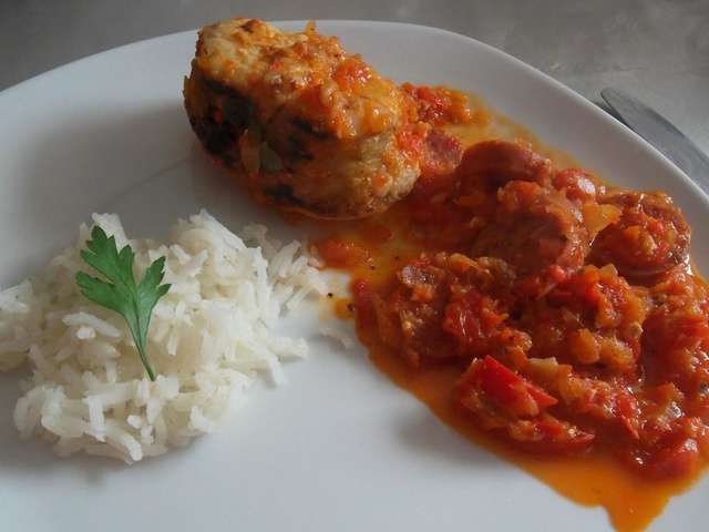 Recettes de Lotte Chorizo Oignons Poivrons