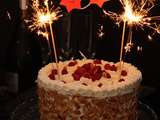 Chiffon cake ganache au chocolat Dulcey Valrhona et framboises (Gâteau d’anniversaire)