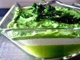 Trifle vert - gelée de concombre, crème de chèvre frais, crème de persil, et persil frit