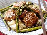 Cabillaud sauce yakitori et asperges vertes