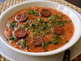 Soupe à la tomate et kasha au chorizo