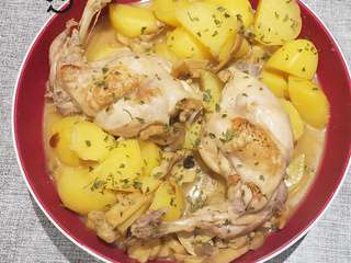 Cuisses de lapin moutarde, miel et pommes de terre