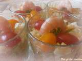 Verrine fraîcheur au melon, concombre, surimi et crevettes