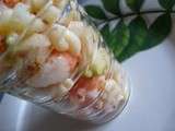 Salade de pâtes fruitée : aux crevettes et à la pomme granny smith, relevée au vinaigre de framboise