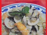 Riz au Pesto de Courgette, Crevettes et Palourdes