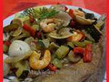 Solha (Plie/Carrelet) aux Légumes, Crevettes et Palourdes