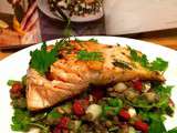Pavés de saumon grillés, salade de lentilles aux parfums de la Méditerrannée