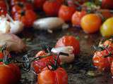 Marché fermier et tomates grillées