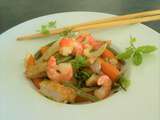 Wok de porc et crevettes aux quatre légumes