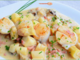 Noix de St Jacques, asperges et champignons des bois en sauce au madère...Joyeuse Fête à toutes les mamans