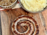 Saucisse de Toulouse, confit d’oignon et écrasée de pommes de terre