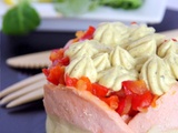 Parmentier de saumon, poivrons rouges