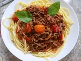 Spaghettis bolognaise aux tomates cerises du potager
