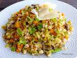 Orge perlé aux petits légumes (patate douce, chou frisé et champignons)