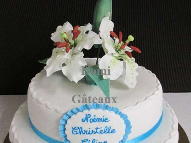 Gâteau cake design décoration fleur et papillon en pâte à sucre