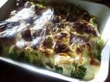 Gratin de brocolis, boudin blanc et raclette
