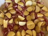 Tarte salée aux allumettes, petites pommes de terre grenailles et raclette