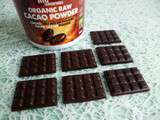 Mini-tablettes de chocolat cru très intenses 100% cacao cru (diététiques, bio, sans gluten ni sucre ni lait, riches en fibres)
