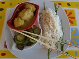 A vos baguettes: Boulettes de volaille au curry, riz basmati et courgettes