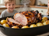 Rôti de porc aux pommes de terre au roaster : la viande moelleuse