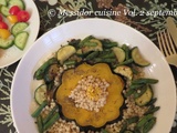 Assiette de courge au couscous perlé et aux légumes verts