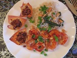 Crevettes marinées et coupelles orientales