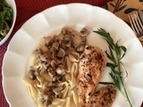 Poulet en sauce, échalote et champignons