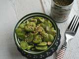 Salade de fèves, chèvre frais et épices dukkah