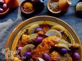 Tajine de poulet au citron confit et olives violettes