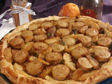   miam   Tarte fine aux boudin blanc au foie gras, pommes et compotée d'oignons