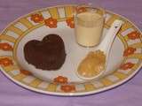 Coeurs chocolat, crème anglaise et compotée de poires