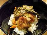 Curry vert au canard et aubergines thaies avec du poivre vert frais