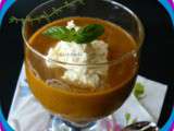 Soupe Froide de Tomates et Poivron Vert, Mousse de Mascarpone et Ricotta