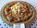 Risotto et tofu gourmand en ronde de carottes sauce légumes anciens au basilic pourpre