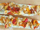 Bruschettas baguettes mozzarella, poulet, tomates cerises, sirop d'érable (Bruschettas french baguettes mozzarella, chicken, cherry tomatoes, maple syrup
