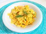 Farfalle au saumon, petits pois et curry (Farfalle with salmon, peas and curry)