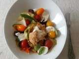 Salade mozza chaude, carottes, betteraves, courgettes...(Hot mozzarella salad, carrots, beetroots, zucchini ..)