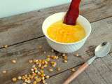 Soupe de maïs, cheddar et chips jambon sec (Corn soup with cheddar and dry ham)