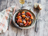 Salade de lentilles, saumon et pamplemousse