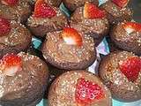 Muffins choco au coeur de fraise et choco blanc, nappage Nutella