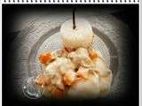 Blanquette de veau vanillée au lait de coco, carottes, champignons de Paris, patate douce riz au jasmin