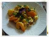 Crevettes sautées au curry, ananas frais, poivrons jaunes, carottes, courgette,crème allégée