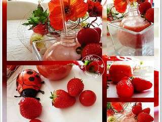 Gaspacho fraises,tomates basilic et crème de vinaigre balsamique + défi arc-en-ciel couleur rouge